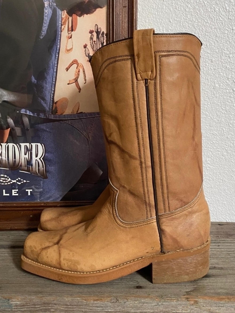 Vtg Deadstock Sears Roebuck & Co Campus Leather Cowboy Boots Like Frye M 7/W 8.5